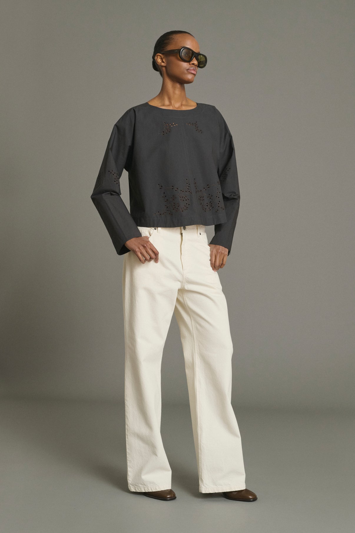 Hansel Blouse - Anthracite Grey - Cotton - Women vue 2