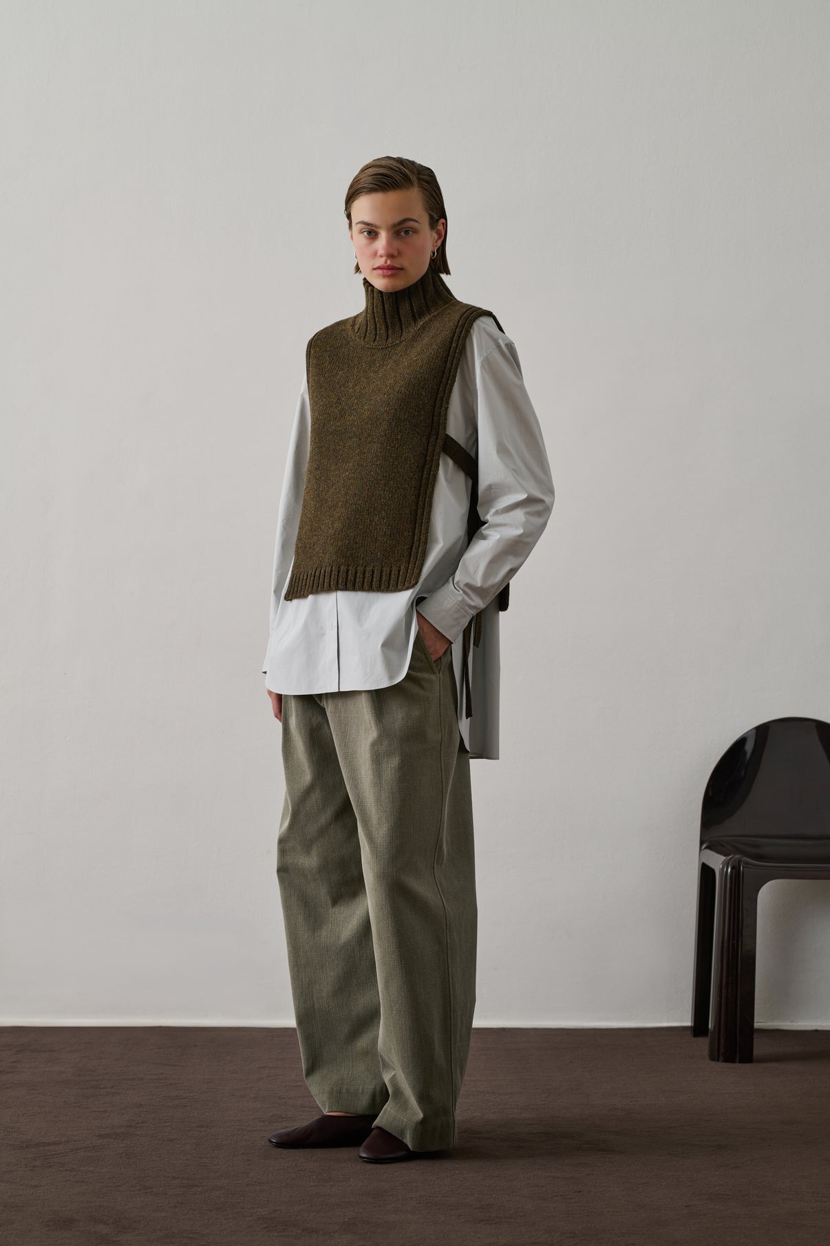 Pull Or - Kaki Chiné - Laine - Femme vue 3